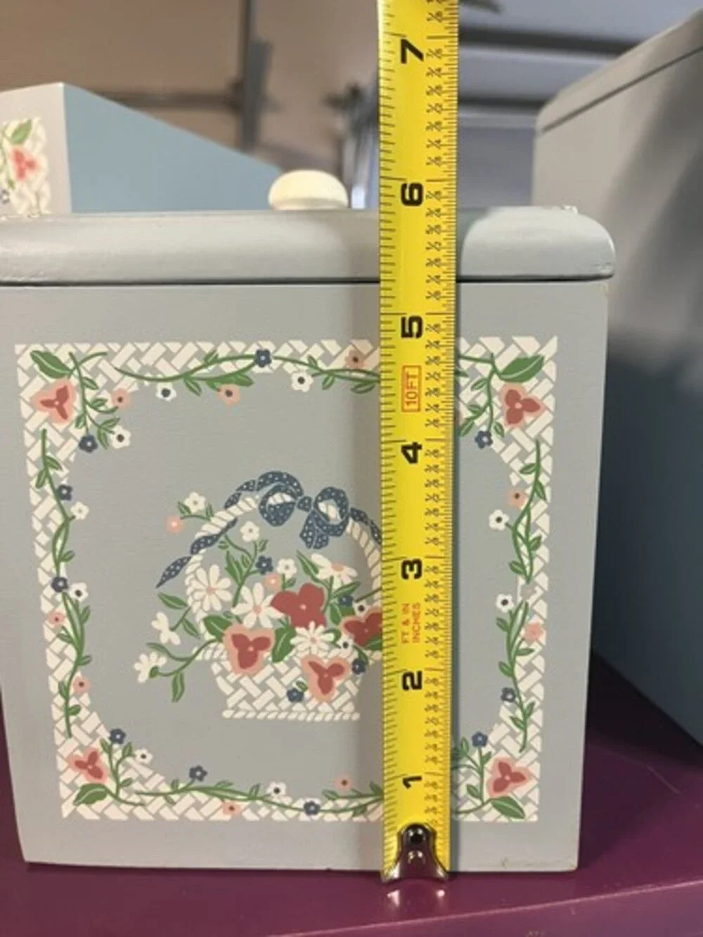Vintage Col. Of Cape Cod Four Floral Canister Lid Cottage Farmhouse Storage Blue